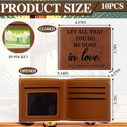 Sadnyy 10 Pcs Christian Gifts Leather Wallet for Men with Money Clip and Cardholder Engraved Leather Wallet Bible Verse Faith Religious Birthday Inspiring Pastor Appreciation Day Gifts(Brown)3