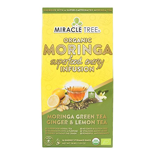 Miracle Tree's Moringa Energy Tea - Green Tea with Ginger & Lemon | Super Caffeinated Blend |...