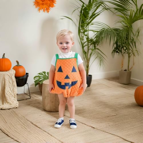 Noubeau Toddler Baby Boy Girl Halloween Clothes Pumpkin Sleeveless Romper Bodysuit One Piece Halloween Outfit2