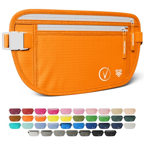 Image of Vantamo Money Belt with RFID For Men & Women, Hidden Passport Holder for Travel, 2 Compartment Travel Fanny Pack for Women Anti Theft