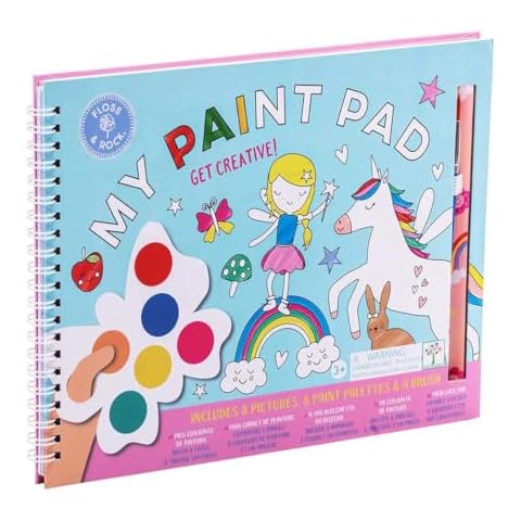 Floss & Rock Rainbow Fairy Kids My Painting Pad Set with 8 Pictures, 8 Paint Pallets and A Brush Cover
