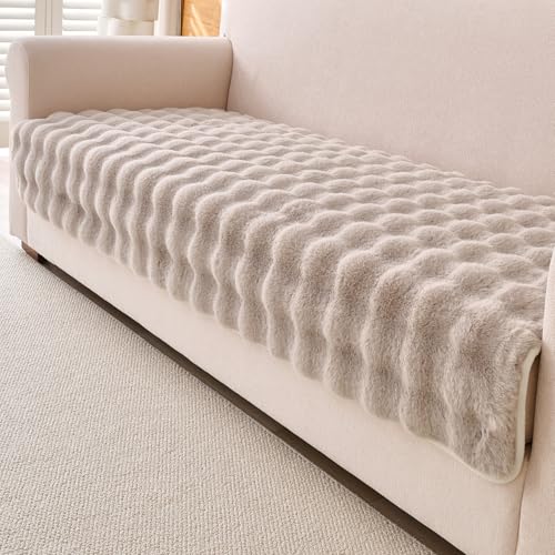 Image of HOKIPO 'FurHug' Luxury Faux Rabbit Fur Anti Slip Sofa Mat for 3 Seater, Latte Brown (NEW-5015-LCF*1)