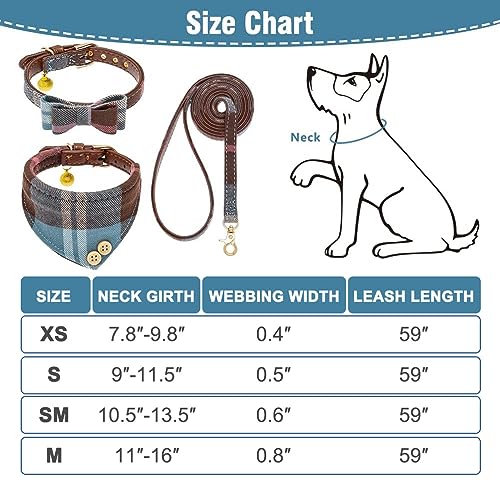 Image of EXPAWLORER Dog Collar and Leash Set - Classic Plaid Dog Bow Tie and Dog Bandana Collar with Bell, Dog Leash Tangle Free, Adjustable Collars for Small Medium Large Dogs Cats, Holiday Ideal Gift
