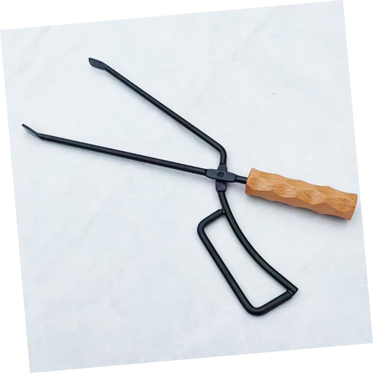 Pinza per Carboni da Barbecue Manico in Legno, Ferro | Stufa Interno e Campeggio, Impugnatura Ispessita, per Spostare Legna da Ardere