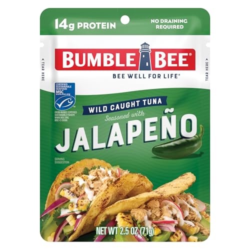 Bumble Bee Jalapeno Seasoned Tuna Pouch - Wild Caught and Ready to Eat for Snack, Salad, Korean Tuna Bowl - 14g Protein per Serving - PERFECT, PORTABLE, GOODNESS - 2.5 oz Packet (Pack of 1)