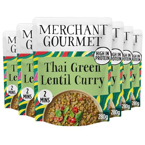 Merchant Gourmet Ready-to-Eat Thai Green Lentil Curry with Lemongrass & Thai Basil High in Protein & Fibre 1 of your 5-a-day Ready Meals (6x 280g)
