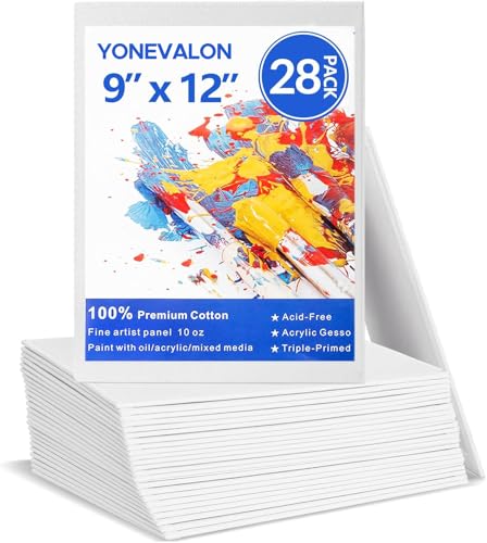 Canvases for Painting 28 Pack 9 x 12 inch Blank Painting Canvas Boards Primed Acid-Free 100% Cotton Canvas Panels for Acrylic Oil Tempera Watercolor Art Supplies for All Skill Level
