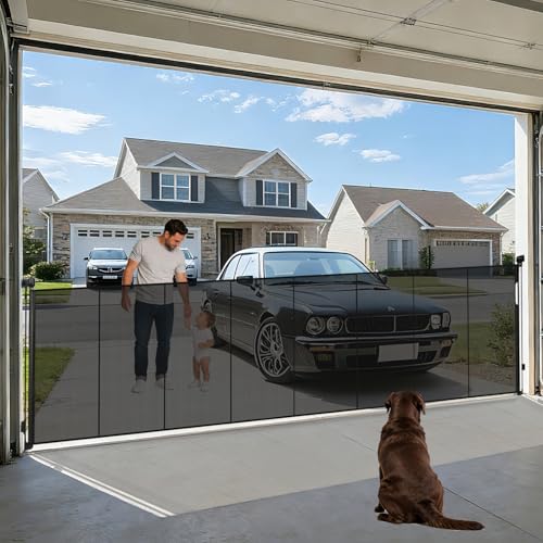 200 Extra Wide Retractable Baby Gates for Large Opening 42 Tall Retractable Dog Pet Gate with Support Rods Long Mesh Screen Child Safety Gate for Garage Doorways Deck Stairs Yard Outdoor Indoor