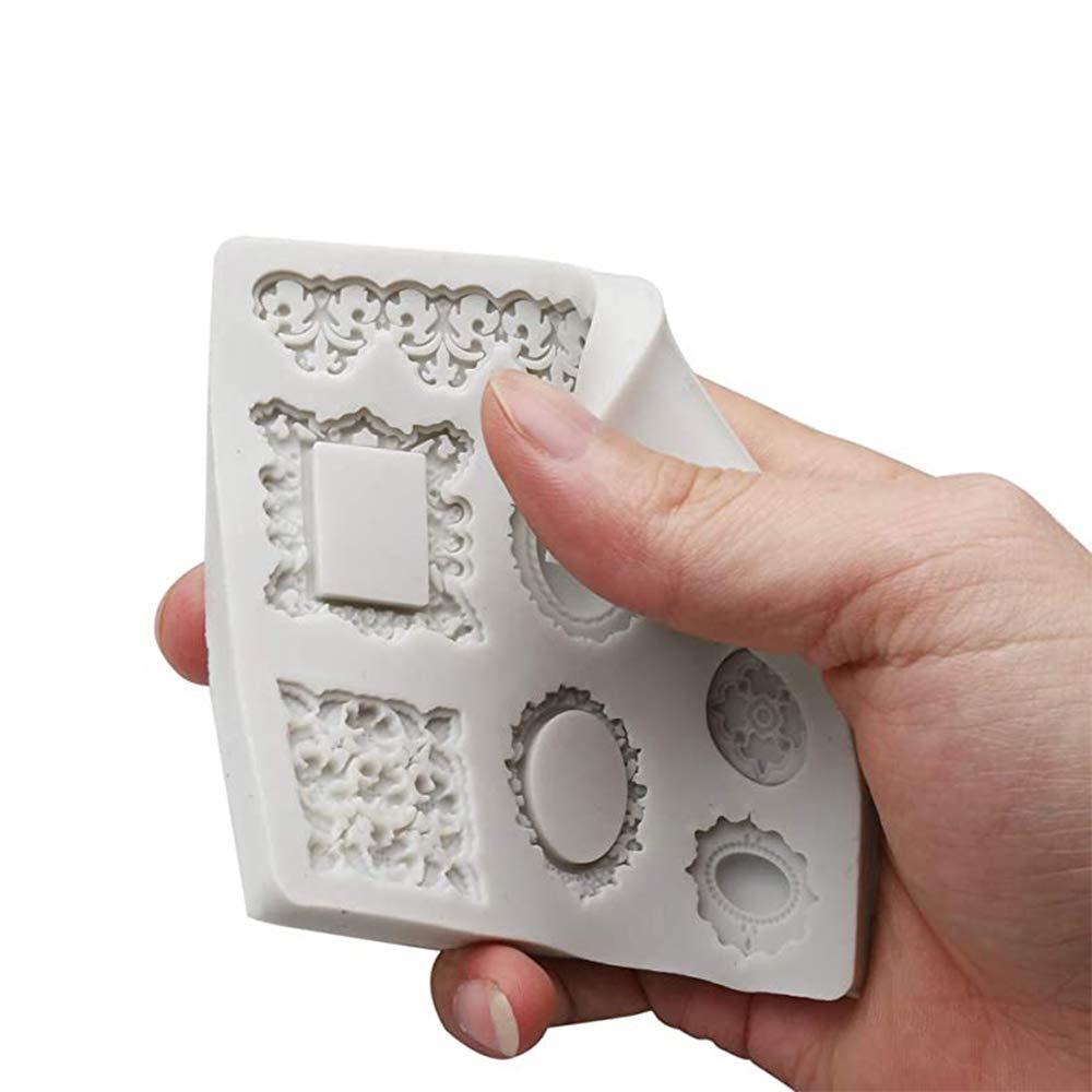 2 sztuki 3D ramka silikonowa forma (9 x 0,8 cm) lustro glina czekoladowe ciasto cukierki formy do projektów rzemieślniczych biżuteria dekoracja tort (szary)