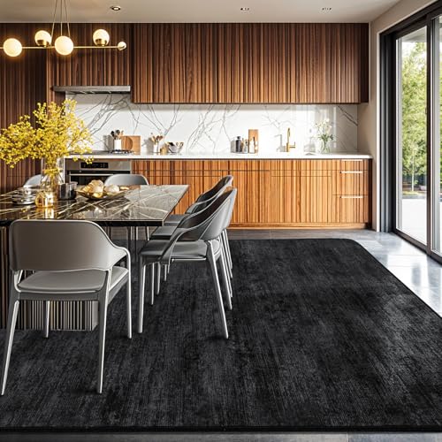 Washable Rug 6x9 Area Rugs for Living Room - Stain Resistant Non-Slip Backing Boho Rug for Bedroom,Durable & Ultra-Thin Vintage Large Area Rug(6x9,Black)