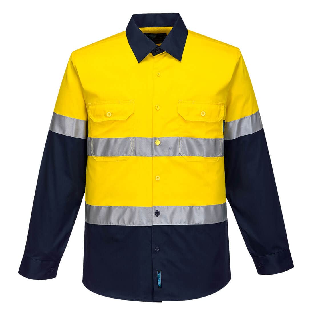 Portwest F145 Men's Iona Enhanced Cotton Safety Work Shirt with Reflective Tape Yellow/Navy, 3X-Large