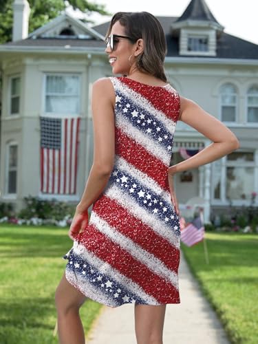 Image of NEWWEN American Flag Dress Women 4th of July Sleeveless Tank Dress 250 Anniversary USA Patriotic Summer Sundress