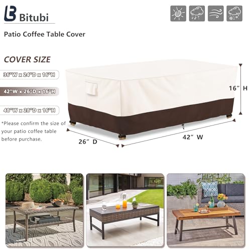 Image of Bitubi Waterproof Patio Coffee Table Cover, Rectangular Outdoor Small Side Table Cover - Fits up to 42L x 26W x 16H inches, Brown