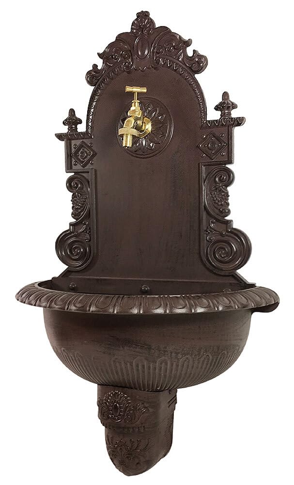 zeitzone Wandbrunnen Antik-Stil Waschbecken mit Wasserhahn Nostalgie Metall Braun