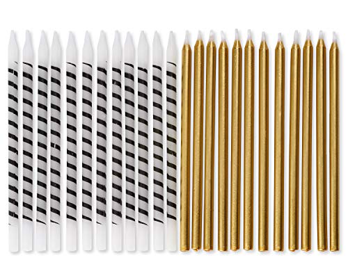 Image of Papyrus Birthday Candles, White and Black Stripe and Gold (24-Count)