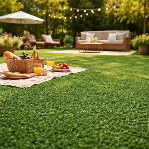 Gazon synthétique H7 mm herbe artificielle avec drainage de 2x25mt pour aménagements extérieurs