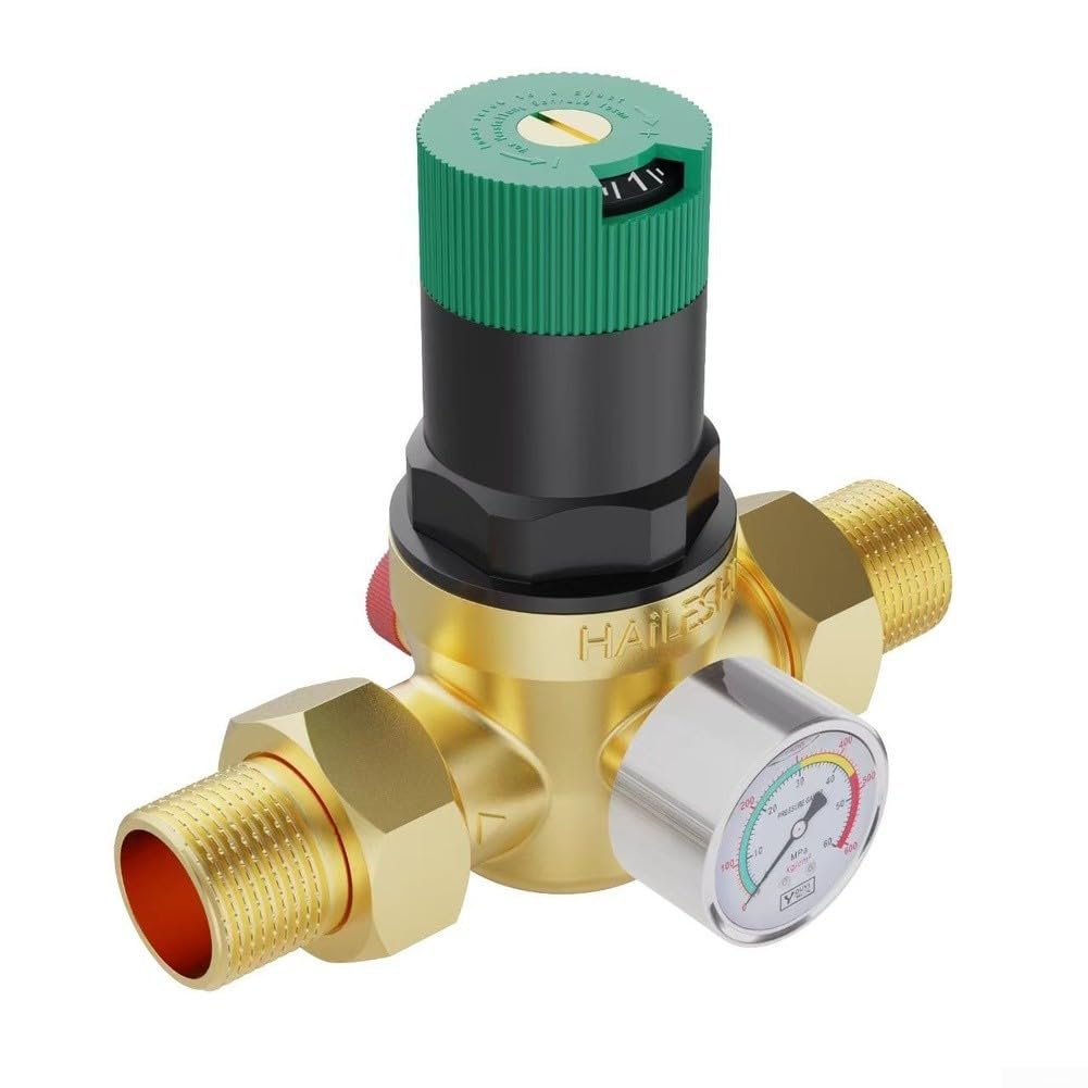 Riduttore di pressione acqua ottone regolabile 1/2 pollice (3/4) | Preciso controllo della pressione, ottone robusto, connettore da 1/2", a prova di perdite, per edifici residenziali
