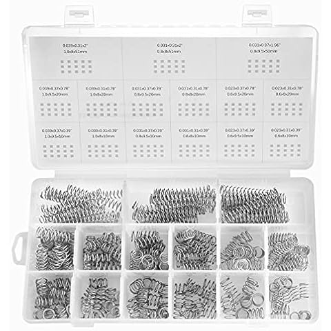 CREEYA 225Pcs Small Compression Spring Assortment, 15 Different Sizes, Wire Diameter 0.6mm 0.8mm 1mm, Outer Diameter 8mm 9mm 9.5mm, Length 10mm 20mm 50mm for Repair Replacement Cover