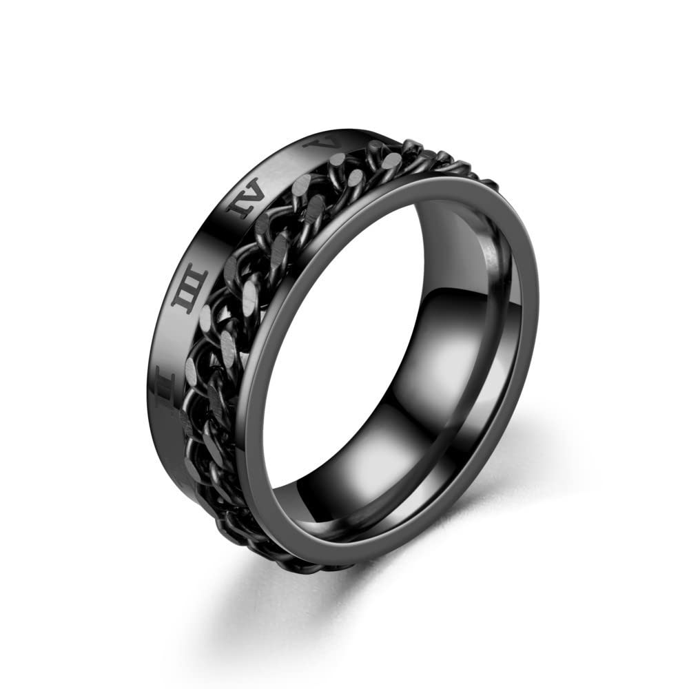 Mens US9 Black Roman Numerals Chain Ring: SR/FAJEWLK21-L236/22-RRL-image-42