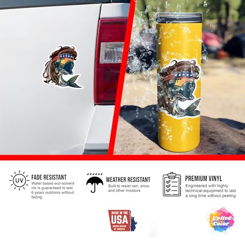Image of Mullet Bass Sticker with US Flag Bandana (2 Pack), Strong Adhesive Waterproof Funny Fishing Stickers and Decals - No Fade, Used for Laptop, Window, Bumper, RV, Boat, Truck & Car