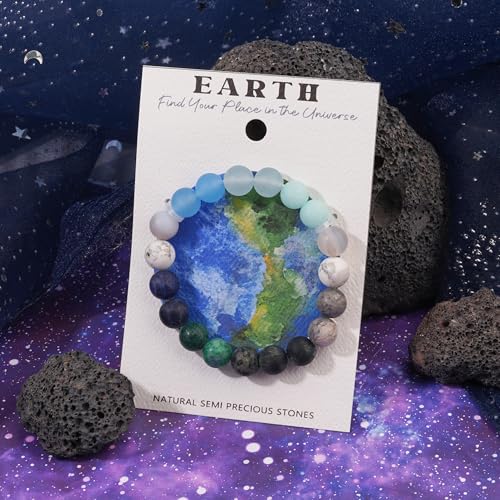 Lauren-Spencer Solar System Gemstone Bead Bracelet for Women Stretch Universe Galaxy Eight Planets Bracelet Natural Crystal Stone Beaded Bracelets for Women Men Astronomy Gifts4