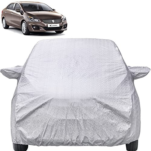 Image of Ciaz Waterproof Car Cover with Mirror Pockets, Shinning Silver Design, Non Woven Fabric,Triple Stitched, Compatible with Maruti Ciaz Car Cover (2014 to 2024), Ciaz Car Accessories