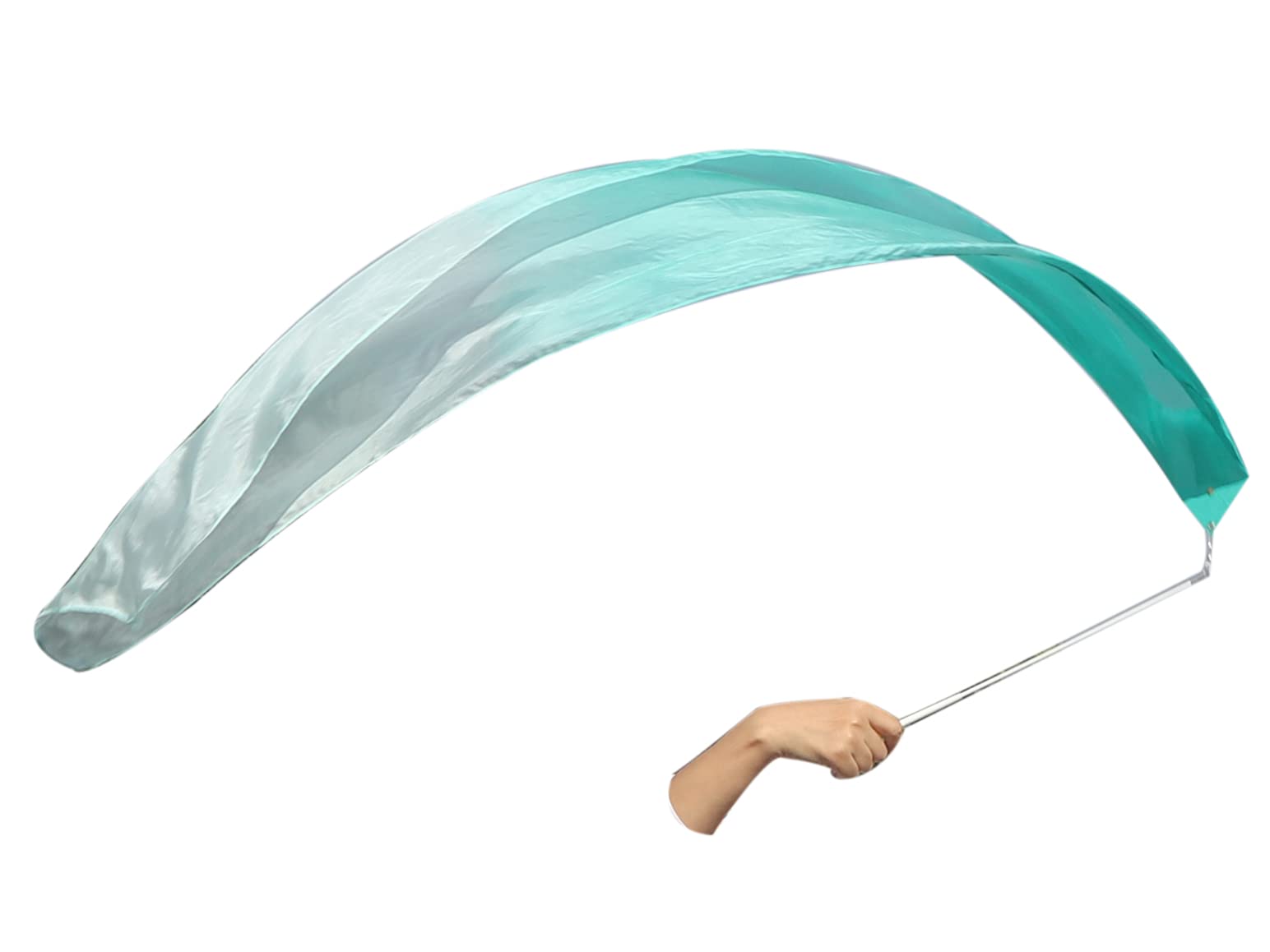 Winged Sirenny Lightweight Silk Dance Streamer, Hand-Dyed Ribbon Dancer Wand for Performances, Gymnastics & Festivals Juggling Play Silk with Rod (59" peacock green fading)