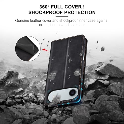 Image of Jasonyu Flip Wallet Case for iPhone 17 Air,Leather Magnetic Folio Cover with Card Holder,Kickstand - TPU Shockproof Durable Protective Phone Case,Black