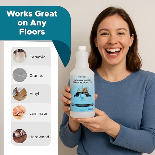 Image of Steam & Go Demineralized Water for Steam Mop - Clean Ocean Scent, 32 oz (Pack of 18) | Scented Floor Cleaner Solution, Ready-to-Use, Compatible with Any Steam Cleaner