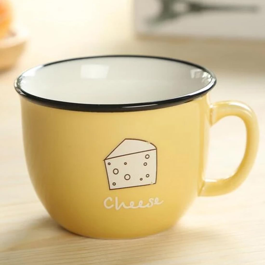 BlissHomes Birthday Gift Item Ceramic Cheese Printed Pastel Color Coffee Mug Tea Cup Set Pack of 1 Yellow 200 ml
