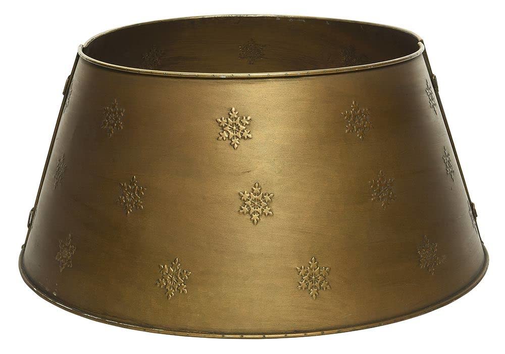 zeitzone Christbaumständer Abdeckung Metall Gold Rund 70 cm – Weihnachtsbaum-Hülle im Vintage-Look Schneeflocke – Baumständer Verdeckung & Deko – Metallring teilbar