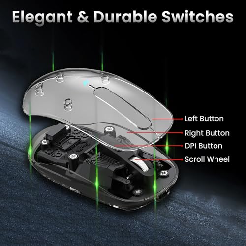 Image of ANT OM140 PRO Ultra Lightweight Transparent Wireless Mouse 2.4GHz & Bluetooth 5M Range RGB Lighting, Rechargeable Battery, Slim Portable Mouse for Laptop, PC, MacBook, Chromebook, iPad, Tablet -Black