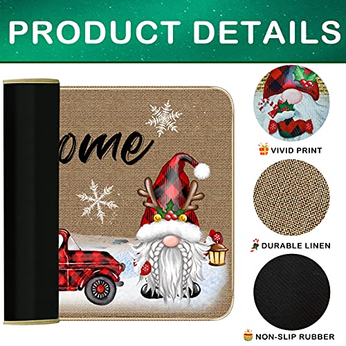 Image of TREWAVE Christmas Decorative Doormat Xmas Welcome Gnome Tomte Car Truck Mat Non Slip Door Mat Outdoor Indoor Entrance Floor Rug, 29 x 17 Inch