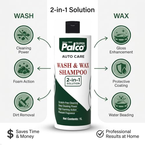 Image of PALCO Wash and Wax Car Shampoo 1L, pH Neutral Car Washing Shampoo