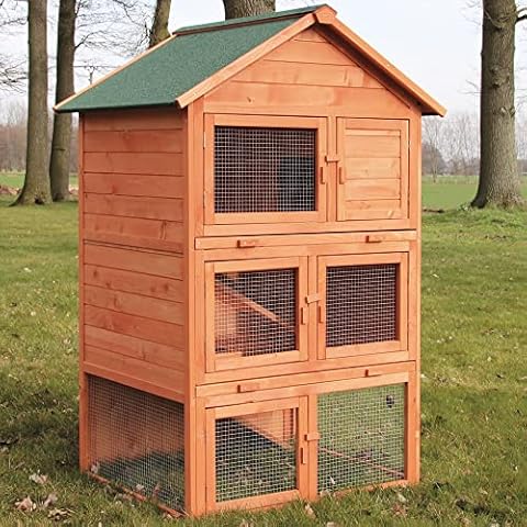 zooprinz 3-stöckiger Hasenstall Jumbo - aus Premium Vollholz ideal für draußen - großer Kaninchenstall Kleintierstall mit natürlicher Farbe gestrichen - Besonders einfach und schnell zu reinigen Cover