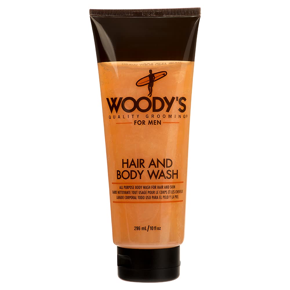 Woodys Hair and Body Wash for Men 2-in-1 Cleanser Body Wash Deep Cleansing Hydrating Refreshing Scent Sulfate-Free 10
