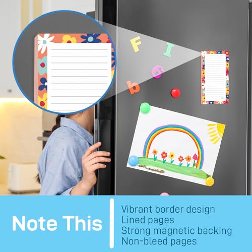 Image of Sweetzer & Orange S&O Magnetic Notepads for Refrigerator 4 Pack - Fun Floral planner for Fridge Sets - Force field List sheets for cooler - Sticky writing pages for freezer - 3.5 inch x 7 inch, 45 Pages