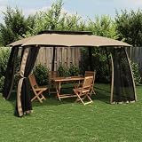 YunCangg Gazebo con doppio tetto e pareti in rete, 3,93 x 2,93 m, telaio in acciaio, tenda da giardino con tetto in poliestere resistente ai raggi UV e protezione solare impermeabile, per giardino