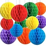 Rainbow Paper Honeycomb Balls,12 Pack Colourful Hanging Tissue Pom Poms for Birthdays,Weddings,Fiesta,Home Party Decoration