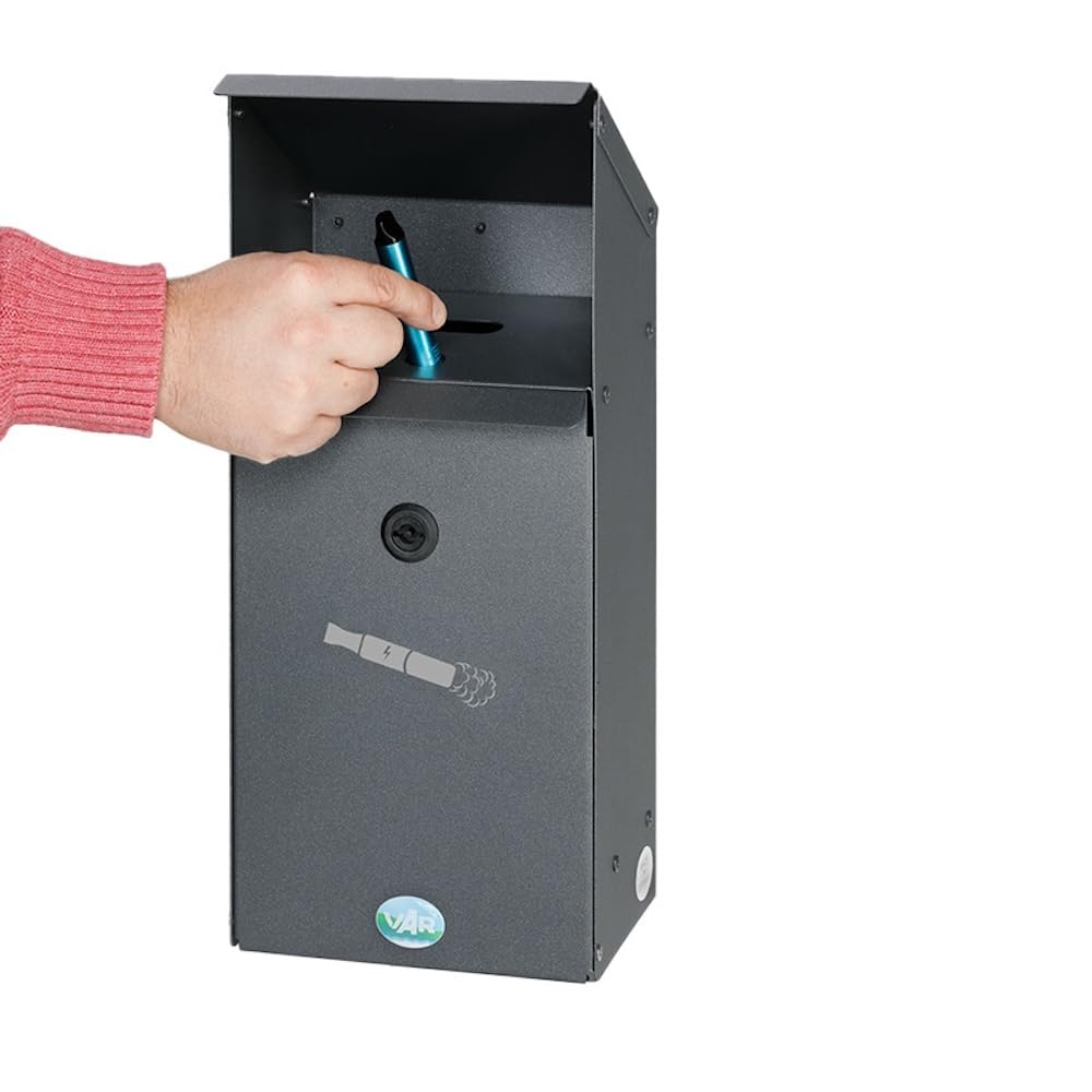 PROREGAL Großvolumiger E-Zigarettensammler mit Schutzdach | 3,7 Liter, HxBxT 42,3x18x13cm | Verzinkter Stahl | Grau | Ascher Aschenbecher