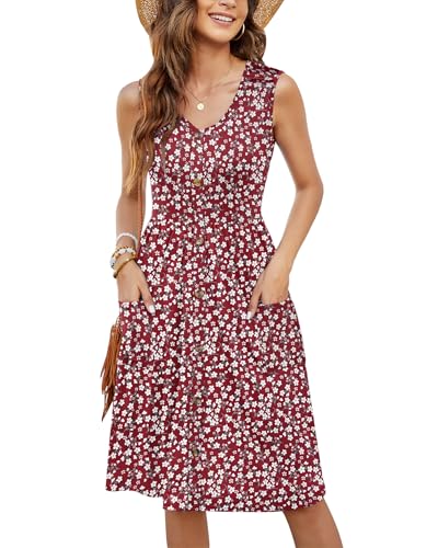 Image of MOLERANI Women Summer Dresses Sleeveless Casual Loose Swing Button Down Midi Dress with Pockets