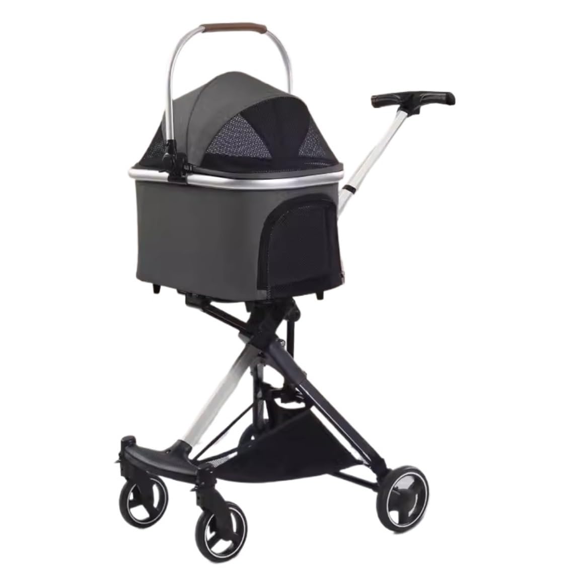 Passeggino da Viaggio Passeggino Pieghevole per Animali Domestici per Cani 3 in 1 Carrello per con Cestino Portaoggetti per E Gatti per Una Facile Entrata E Scesa(Dark Gray)