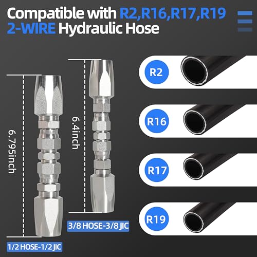 Image of 4PCS Reusable Hydraulic Hose Fittings Repair Kit, 1 /2'' 3 /8'' 1 /4'' Hydraulic Hose Fittings, Hydraulic Hose Field Repair Kit fit for SAE 100R1 1-wire for SAE 100R2 R16 R17 R19 2-wire Hydraulic Hoses