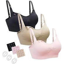 Maternity Nursing Bra 3 Pack Seamless Pregnancy Breastfeeding Sleep Bra Bralette with Removable Spill Prevention Pads and Extenders
