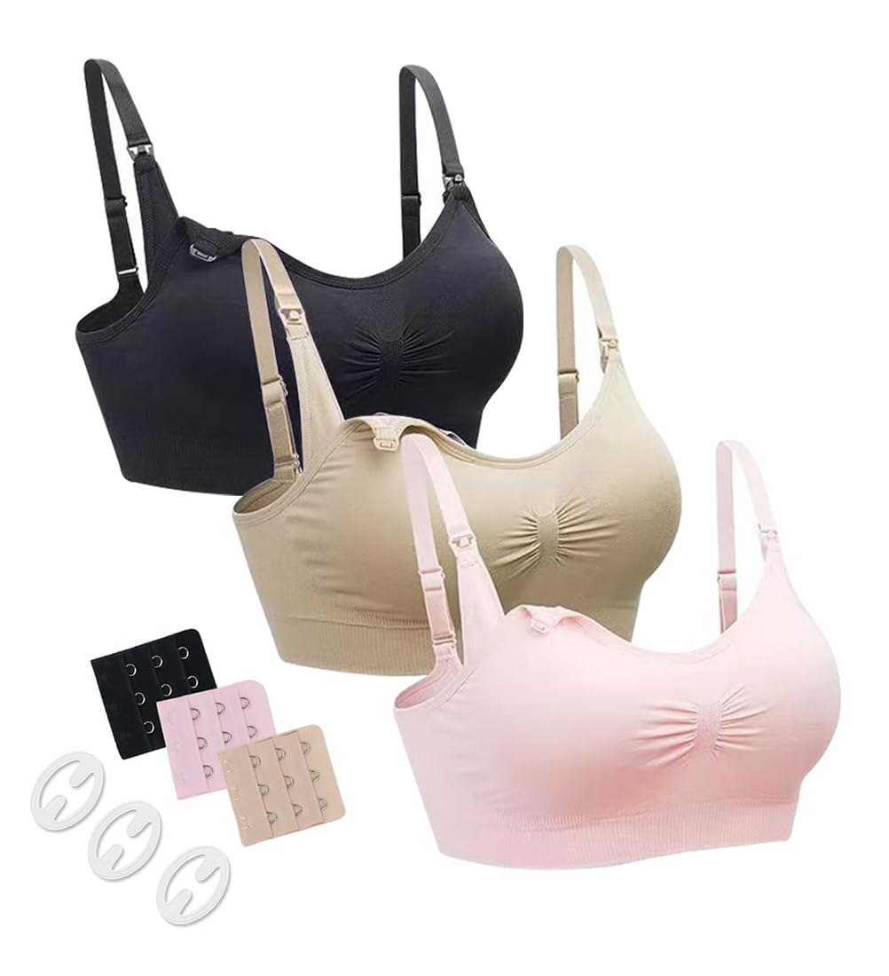 3 PCS Reggiseno Allattamento Senza Ferretto, Reggiseno Premaman Morbido e Traspirante Reggiseno Bra Donna e Senza Cuciture Supporto per Allattamento con Estensione