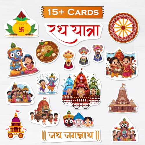 Image of Rath Yatra Theme Baby Photoshoot Props | Premium 250 GSM Card Paper Cutouts | 15+ Colorful Cartoon Chariot, Temple | Hindu Festival Decor for Newborns & Kids