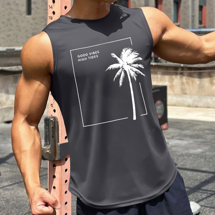 Beach Tank Tops Mens Sleeveless Palm Tree Graphic Shirts Muscle Workout Tank Top Summer Vacation Shirt - Image 4