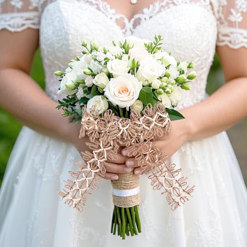 VGOODALL 7 Rolls Burlap Ribbon, Natural Jute Ribbons Lace Mesh Wedding Trim Decor, for DIY Wrapping Gifts Holiday Party Decorations