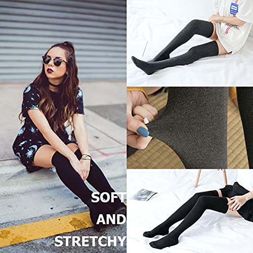 Image of AQOKKA Thigh High Socks for Women Striped Over Knee Thigh Socks Long Boot Thigh High Stockings Leg Warmers for Girls