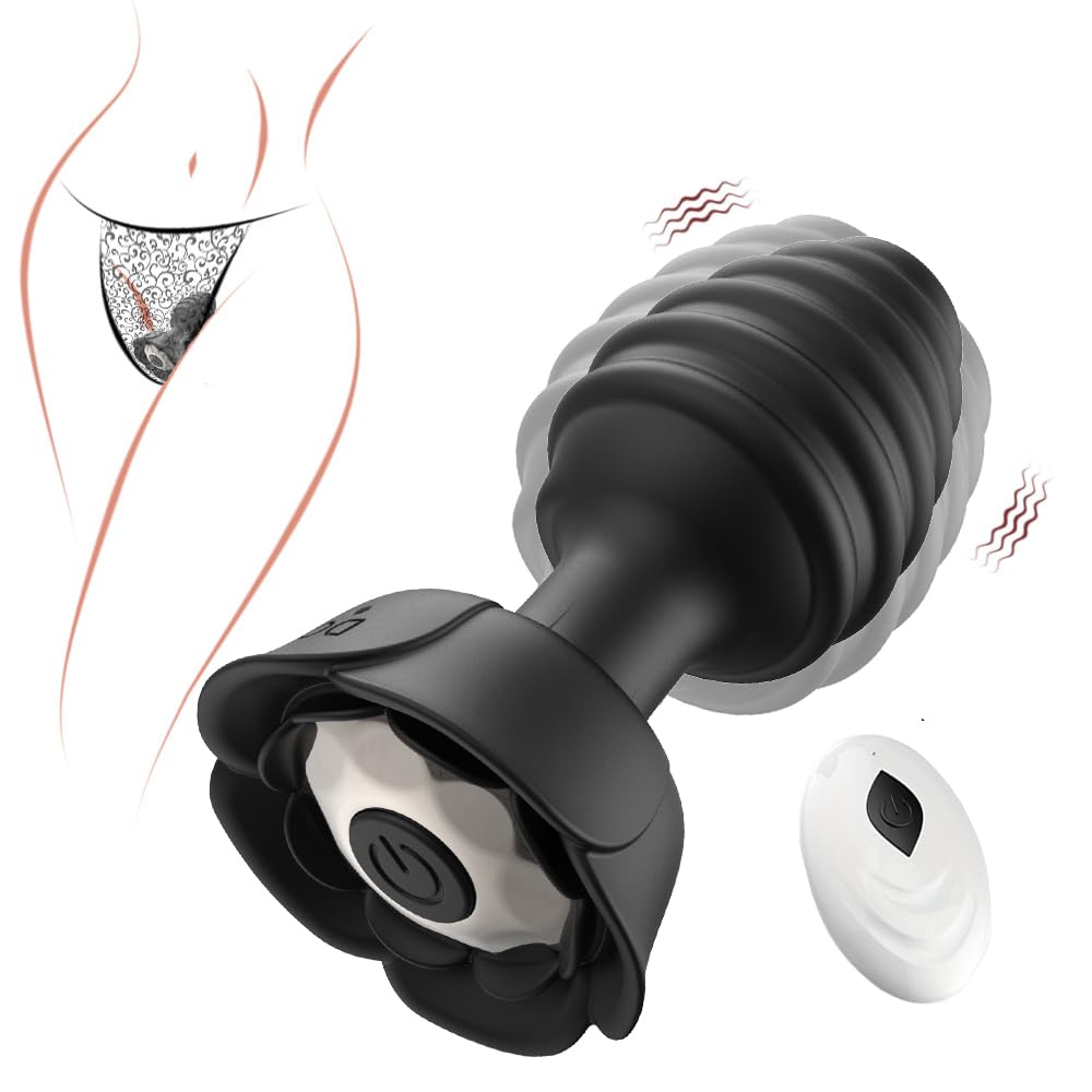 Anal Plug Rose Sex Toys Vibrator- TRACROD Silicone Anal Toys Butt Plug Training with Remote Control 10 Frequency
